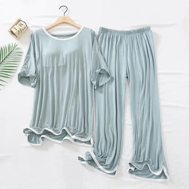 Half sleeves sky blue with white round neck Palazzo Pajama Night Suit