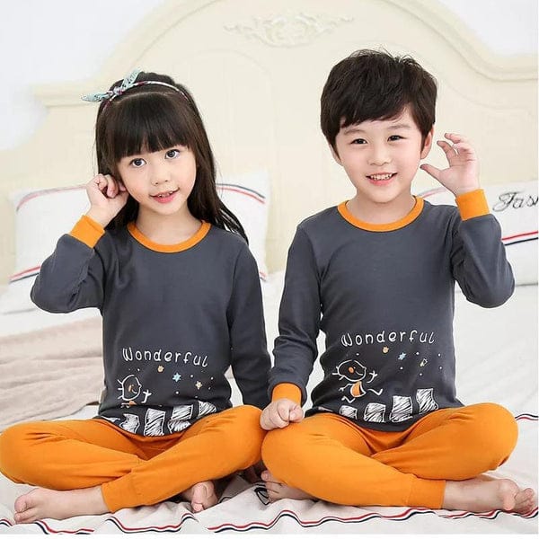 Orange and Grey Wonderful Cartoon Print Kids Night Suit