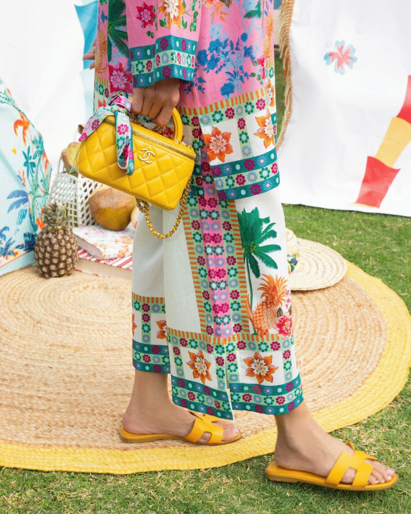 Palm Print Summer Suit with Embroidered Details