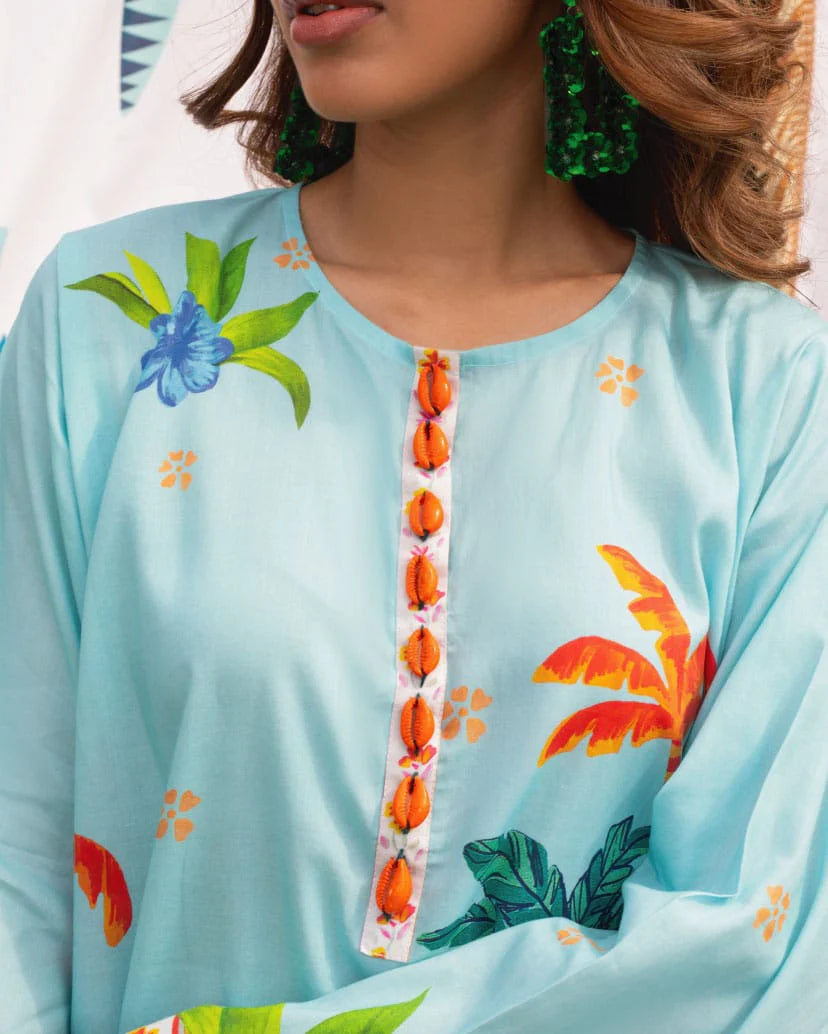 Tropical Bliss Aqua Lawn Kurta Set – Vibrant Summer Collection