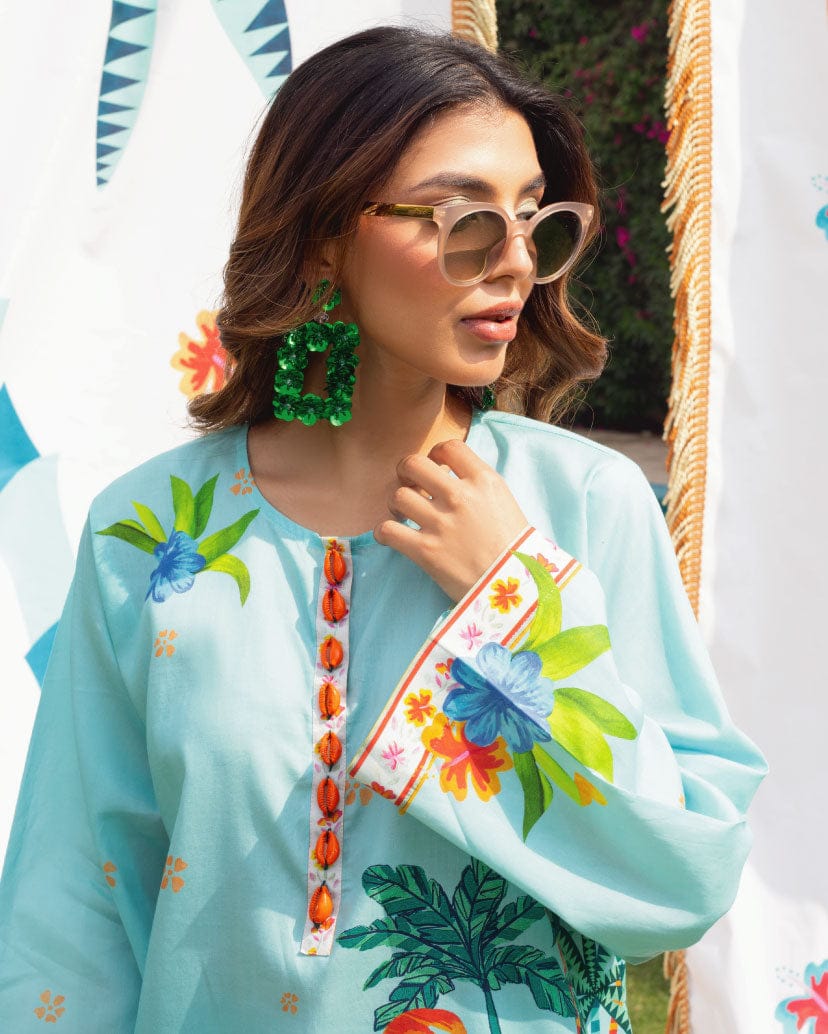 Tropical Bliss Aqua Lawn Kurta Set – Vibrant Summer Collection