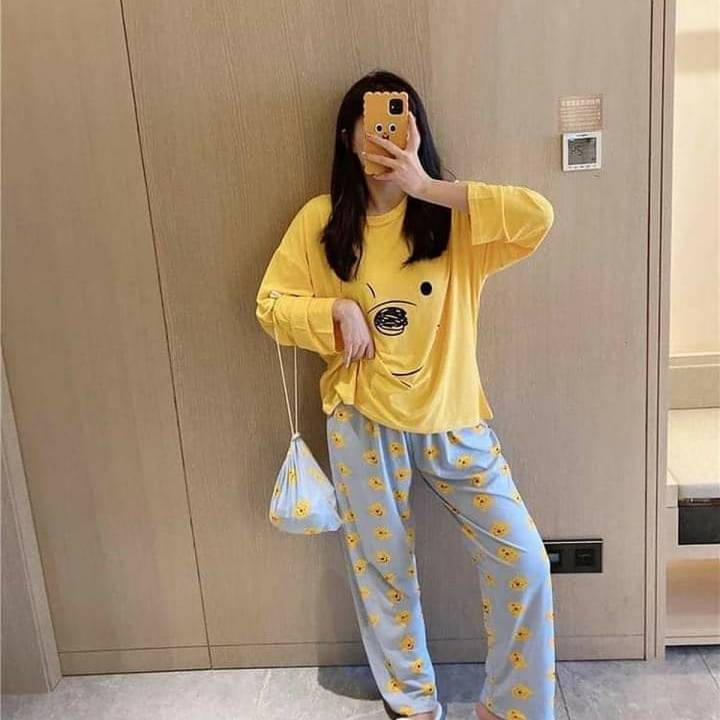 Yellow Winnie The Pooh Terno Night Suit For Her