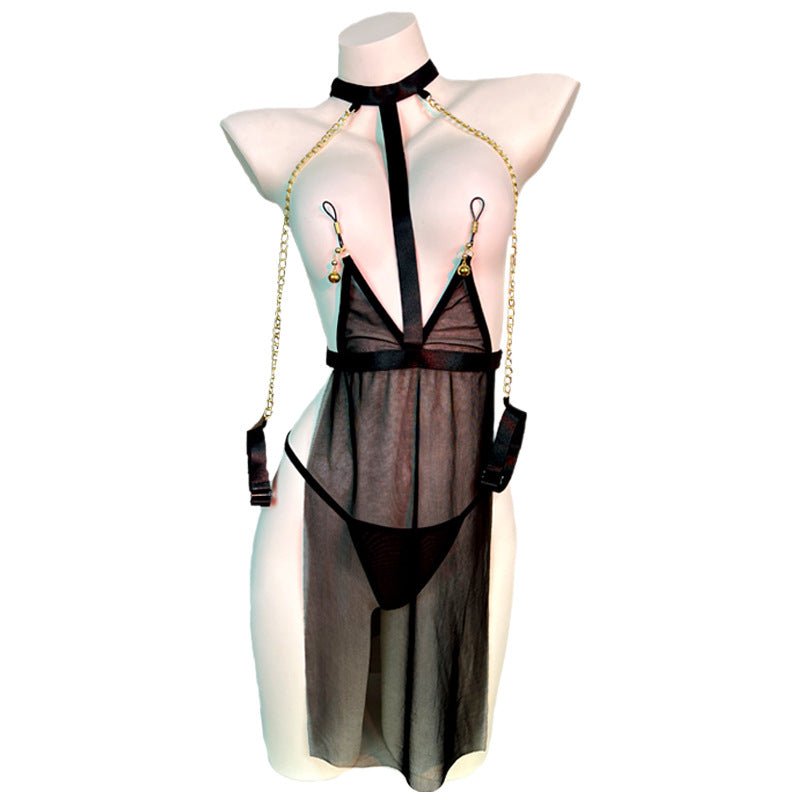 Avani Robe Style Sheer Lingerie Set With Stockings