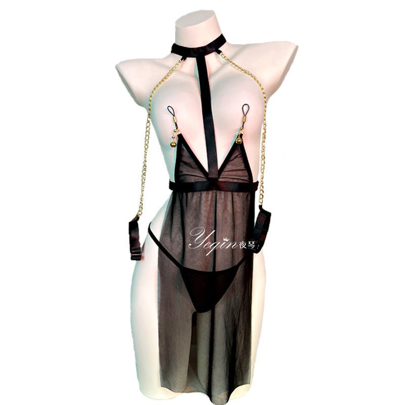 Avani Robe Style Sheer Lingerie Set With Stockings