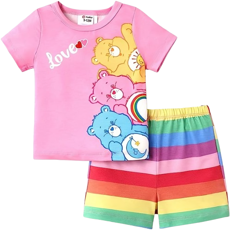 Pink Love Bear Printed Kids Short Sleeve Kids Wear