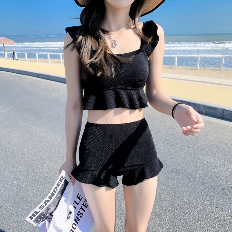 Korean Style Ruffled High Waist Swimwear By Sinderella