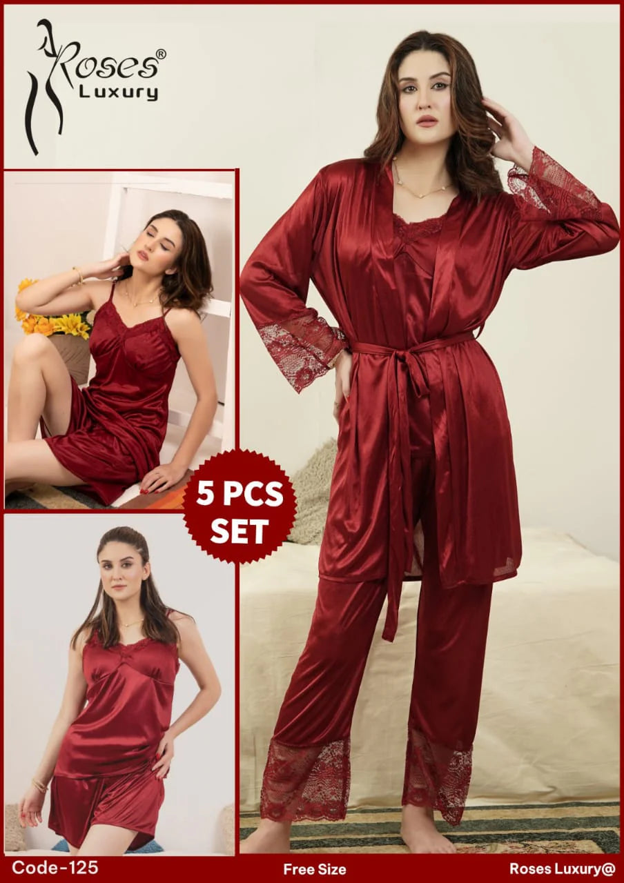 ELEGANT SILKY WEAR 5 PIECES NIGHTWEAR ES-125