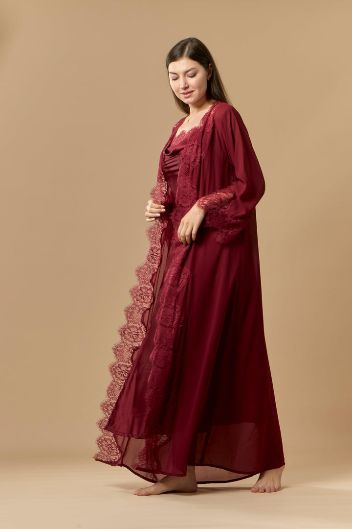 Nightdress & Robe set long - maroon