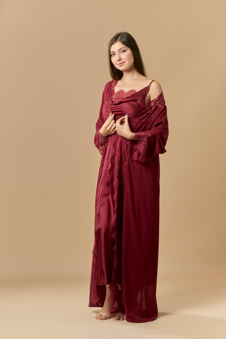 Nightdress & Robe set long - maroon