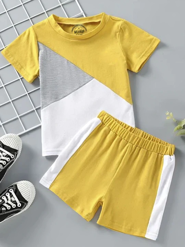 Yellow Panel T-shirt Shorts Set