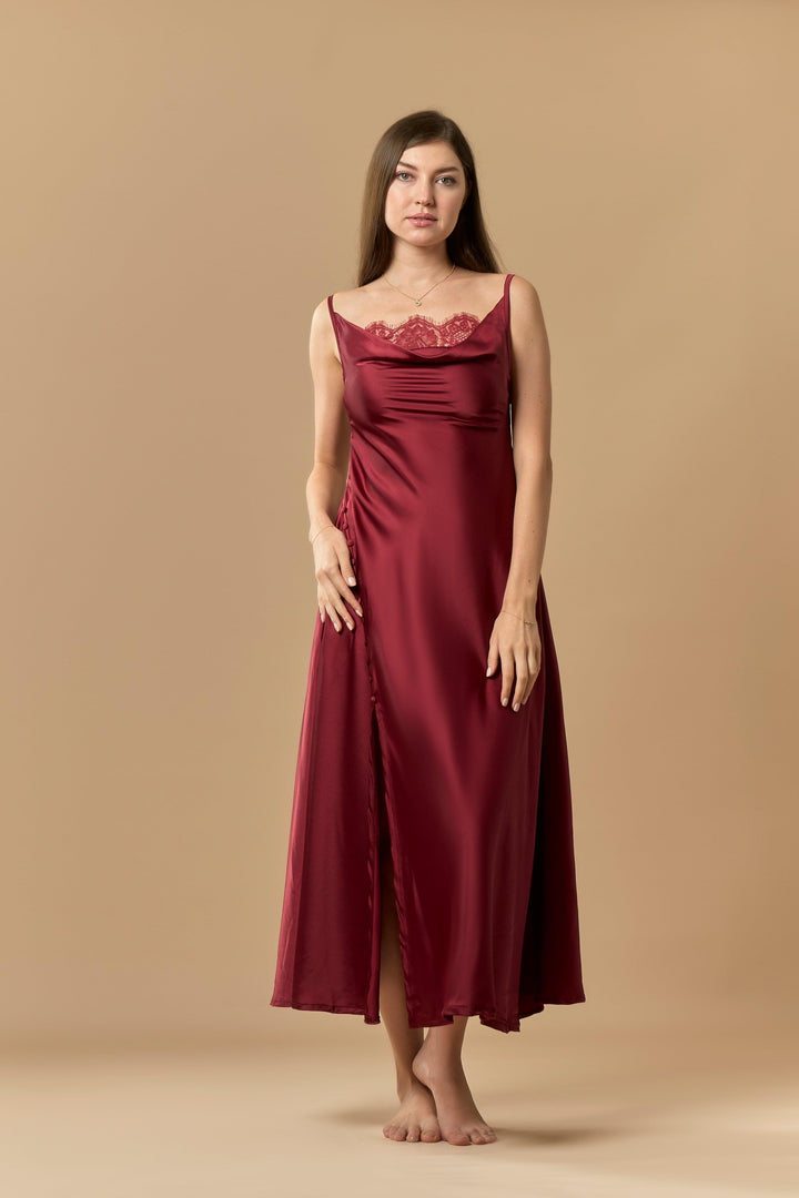 Nightdress & Robe set long - maroon