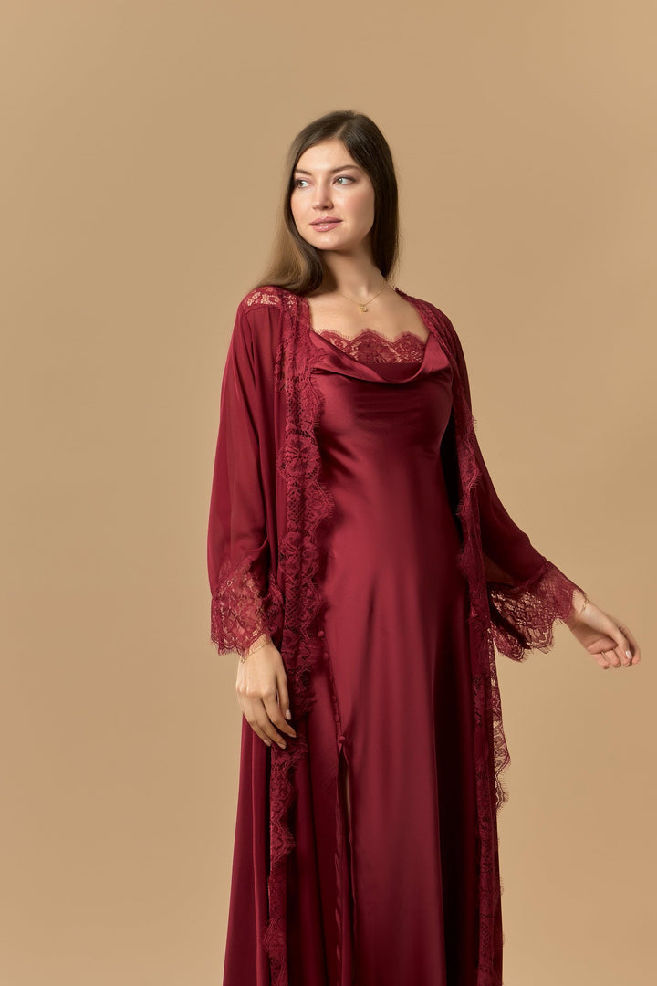 Nightdress & Robe set long - maroon