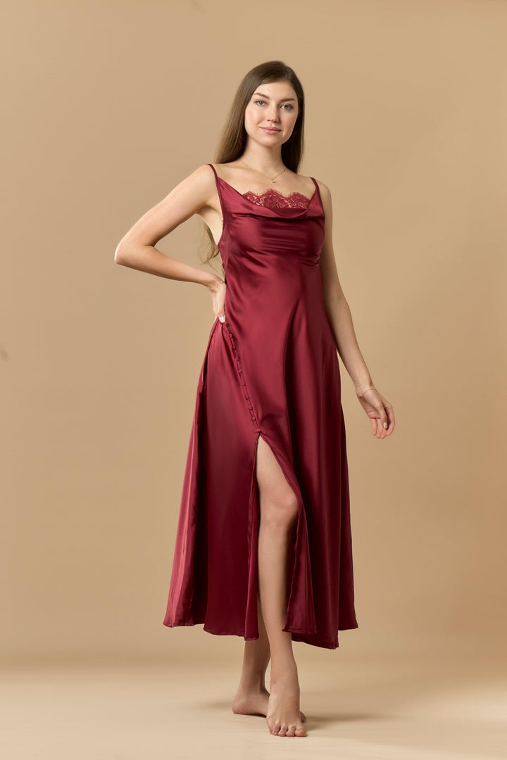 Nightdress & Robe set long - maroon