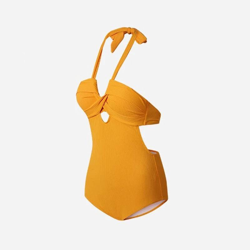 Solid Yellow Color Monokini Halter Neck By Sinderella