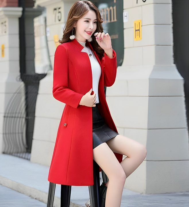 WINTER WOMEN BUTTON FROCK STYLE LONG COAT